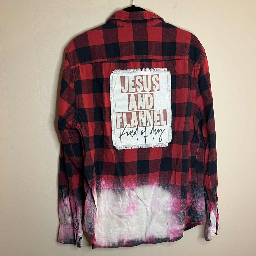 Upcycle Red And Black Jesus And Flannel Kind Of Day Buffalo Plaid Button Down